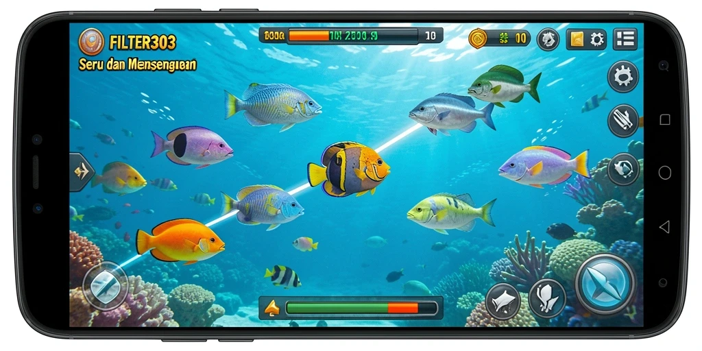 Tangkapan layar utama FILTER303 dengan aksi memukau dalam gameplay Tembak Ikan.