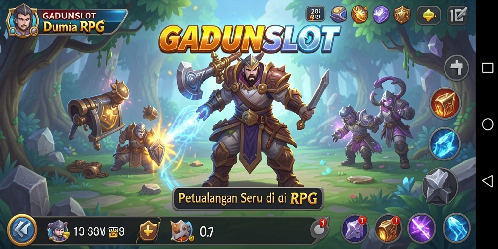 Screenshot utama GADUNSLOT memperlihatkan pertempuran epik di dunia RPG.