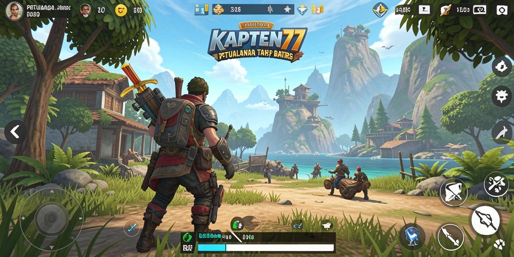 Tangkapan layar dari gameplay KAPTEN77 yang menunjukkan eksplorasi dunia luas.