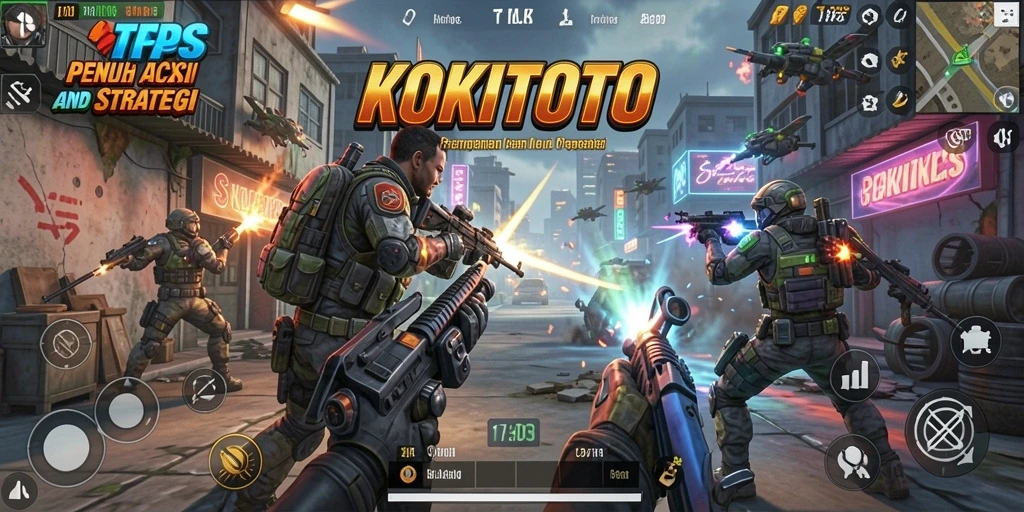 Tampilan gameplay mendebarkan dari KOKITOTO dengan aksi TPS intens.