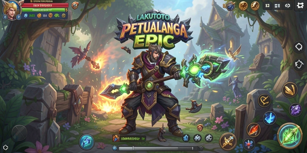 Screenshot gameplay <strong>LAKUTOTO</strong> yang menampilkan petualangan epik dan pertempuran yang mendebarkan.