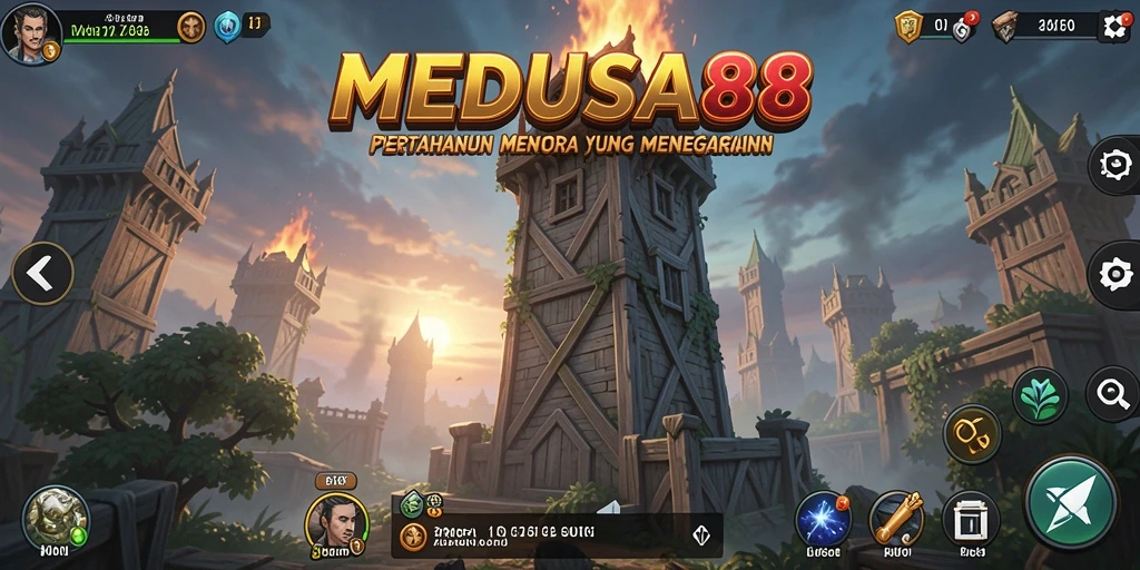 Tampilan gameplay menara pertahanan yang seru di MEDUSA88.