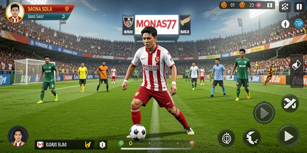 Screenshot MONAS77 dengan tampilan seru saat bermain sepak bola.