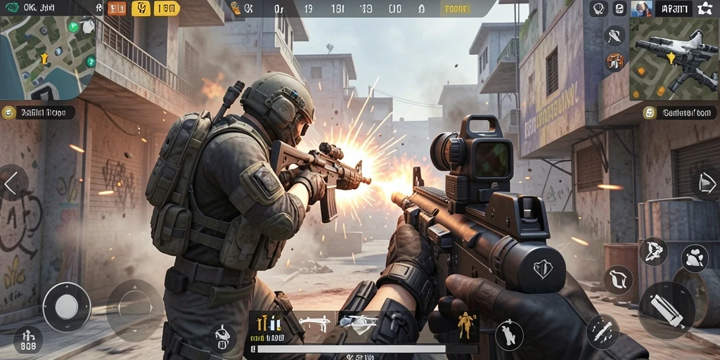 Gameplay OKJK dengan aksi tembak-menembak yang seru dan mendebarkan.
