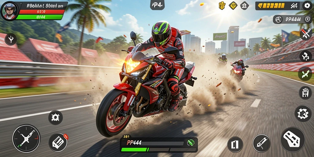Gameplay mendebarkan dari PP444 saat balapan motor.