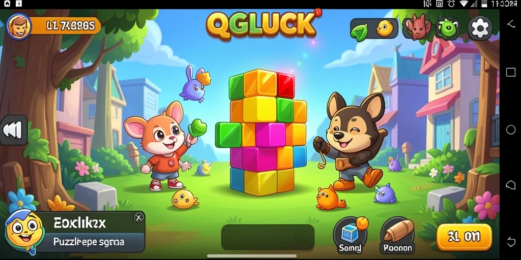 Tampilan gameplay QGLUCK dengan berbagai puzzle menantang.