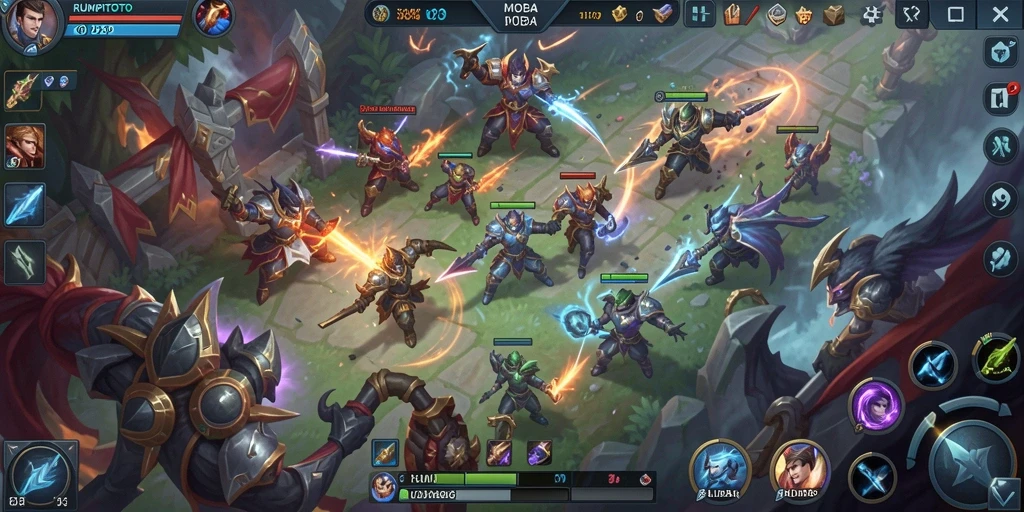 Screenshot gameplay RUMPITOTO menampilkan aksi MOBA yang seru dan mendebarkan.