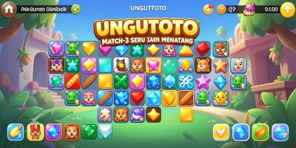 Gameplay seru UNGUTOTO dengan kombinasi item Match-3 yang memukau.