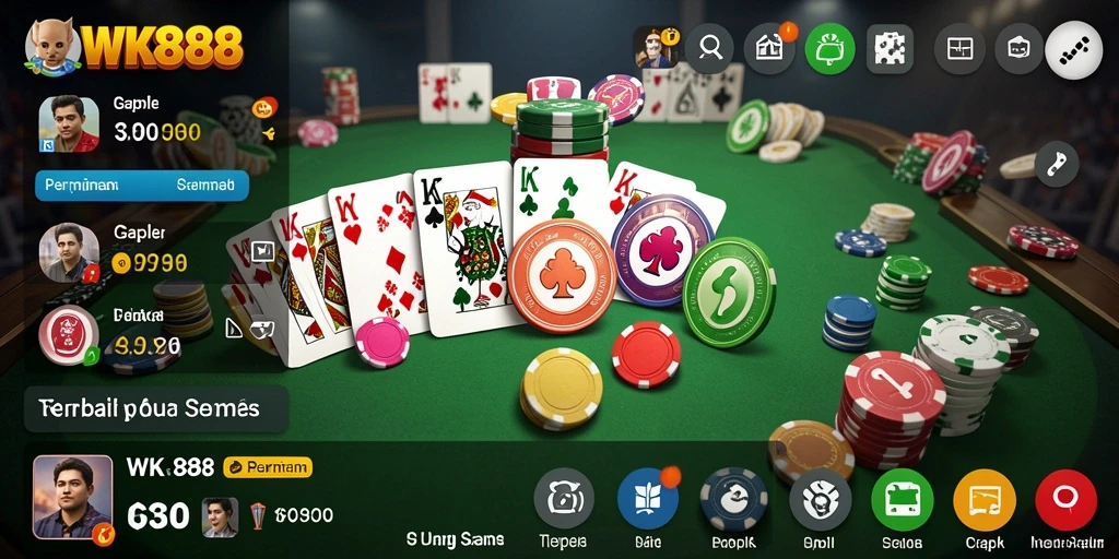 Tampilan gameplay seru di WK888 yang menunjukkan penggemar Gaple bermain.